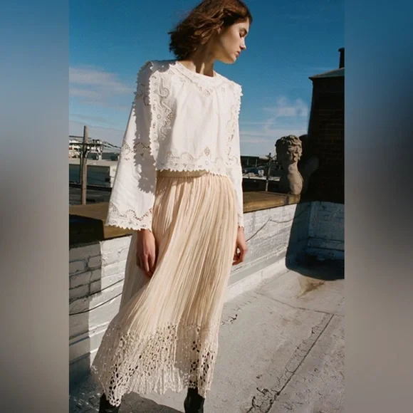 NWT Sea New York Anita Lace Eyelet Cotton Linen Blouse Top - Picture 7 of 9